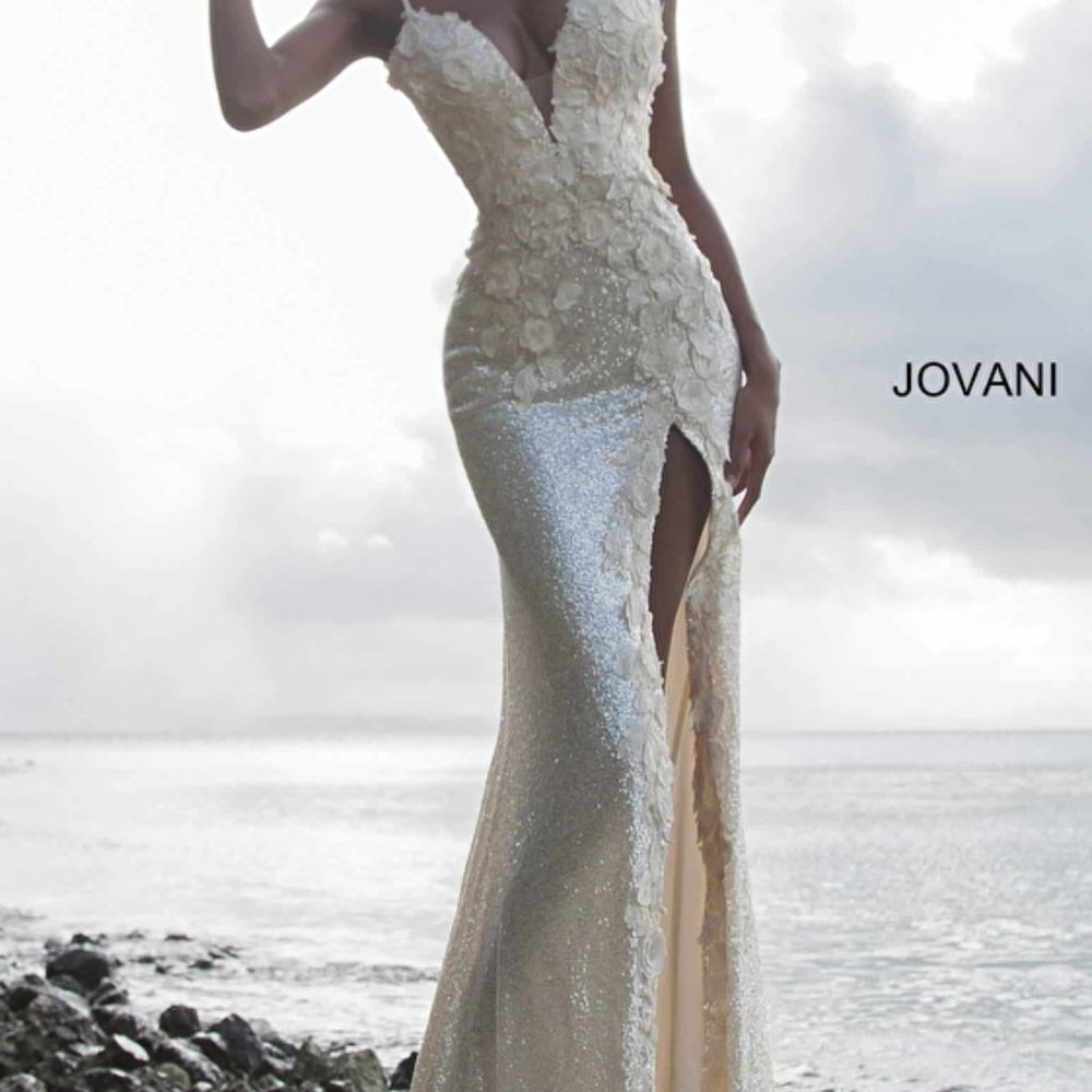 Jovani 1012 Low Back and Slit Sequin Prom Dress